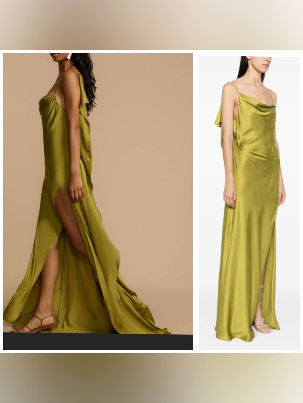 Satin Cowl Neck Maxi Dress in Olive